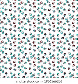 Beautiful food design elements, perfect for prints and patterns. Vector illustration. Seamless pattern with hand drawn delicious cupcakes on white, black and blue.