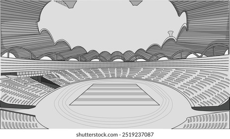 Hermoso arte de línea de estadio de fútbol Deportes multiusos Ilustración vectorial terrestre