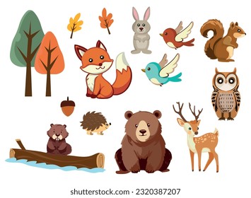 Beautiful forest animals collection illustration.