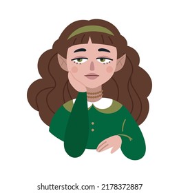 Beautiful forest elf girl, cartoon style. Trendy modern vector illustration, hand drawn, flat design.