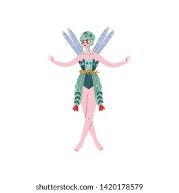 Beautiful Forest Fairy or Nymph with Wings Vector Illustration