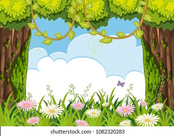 Beautiful Forest and Flower Scene illustration