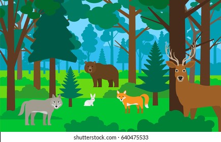 beautiful forest landscape with animals