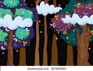 Beautiful forest at night