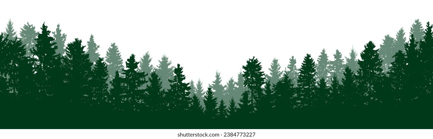 Beautiful forest silhouette, coniferous trees. Vector illustration