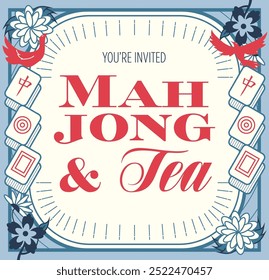 Hermosa invitación formal de Mahjong con flores