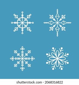 Beautiful four white snowflakes on blue background. Vector illustration. 
