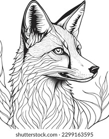 Beautiful fox, coloring page for adults, photo realistic, clean line art , mandala, high detailed, no background, mandala, white, black, coloring book, sketchbook, realistic sketch.