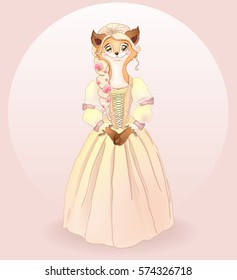 Beautiful Fox in a dress. Princess.