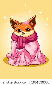 A beautiful fox wearing a scarf with cherry blossoms