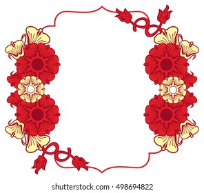 Beautiful frame with abstract flowers. Design element for advertisements, flyer, web, wedding, invitations and greeting cards. Vector clip art.