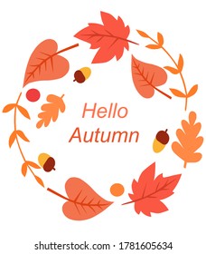 Beautiful frame of autumn leaves and inscription hello autumn, vector graphics