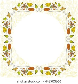 Beautiful frame of autumn leaves. Vector illustration.