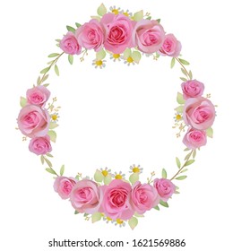 Beautiful frame background with floral pink rose flowers
