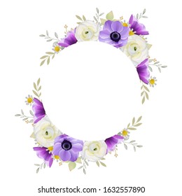 Beautiful frame background with floral ranunculus and anemone flowers