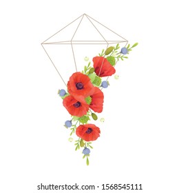 Beautiful frame background with floral red poppy flowers

