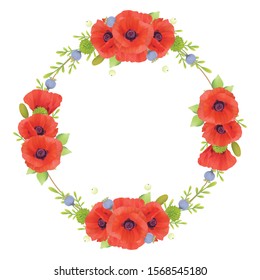 Beautiful frame background with floral red poppy flowers

