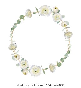 Schöner Rahmenhintergrund mit floralen, weißen, ranunculus blühenden Blumen