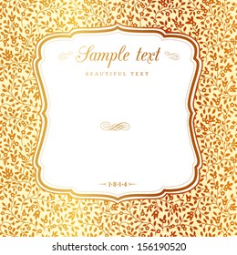 Beautiful frame background with silhouettes of small golden flowers. Vector illustration.