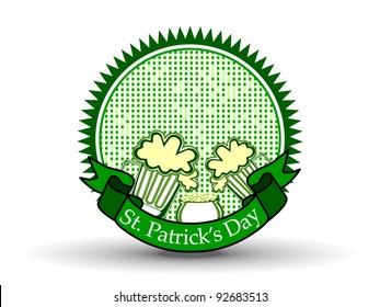 Un bello marco con tazas de cerveza y caldero con cinta para el día de San Patricio. vector