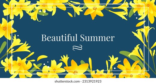 Beautiful frame of blooming flowers in vector. Card with flowers in vector.