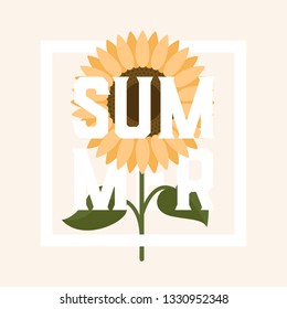 Beautiful frame border with sunflowers. Flat design, Summer Flowers. Can be used for greeting card,wedding,Birthday and baby cards,invitations,lettering. Vector illustration