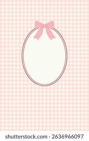 Beautiful frame with bow on checkered background. Vector illustration.