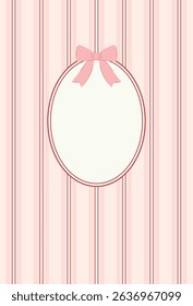 Beautiful frame with bow on striped background. Vector illustration.