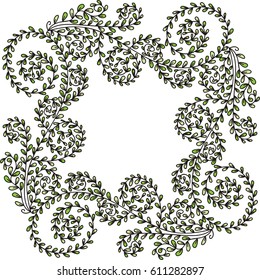 Beautiful frame of branches. Green and black. Vector illustration.