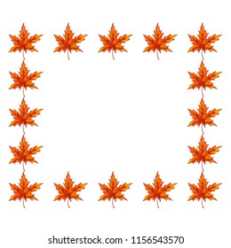 Beautiful frame of bright maple leaves isolated on white background. Autumn design. Vector illustration