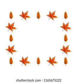 Beautiful frame of bright maple and poplars leaves isolated on white background. Autumn design. Vector illustration