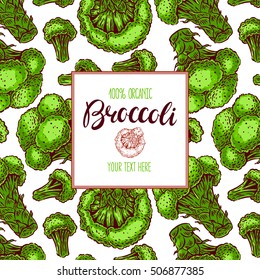 Beautiful frame of colorful broccoli. hand-drawn illustration
