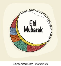 Beautiful frame with colorful creative crescent moon for muslim community festival, Eid Mubarak celebration.