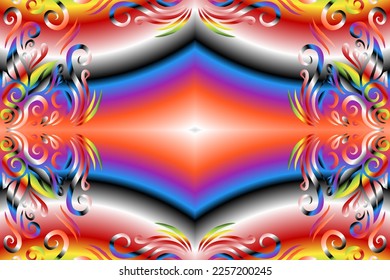 Beautiful frame colourful gradient flowers line art of traditional abstract symbol batik dayak ornament design template elements
