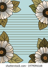 Beautiful Frame of Daisies Stationary with lines for Writing 