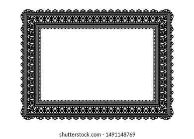 Beautiful frame for decorating the picture. Black silhouette. Vector drawing. Isolated object on a white background. Isolate.