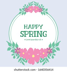 Beautiful frame design with leaf and pink flower, for happy spring invitation card design. Vector