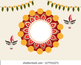 Beautiful Frame Design with Maa Durga Face Vector Illustration for Hindu Festival Shubh Navratri.