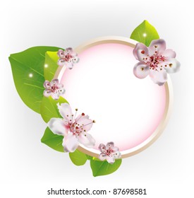Beautiful frame with elegant cherry blossom flowers and green le