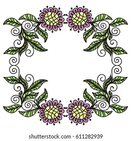 Beautiful frame of floral branches. Vector illustration.