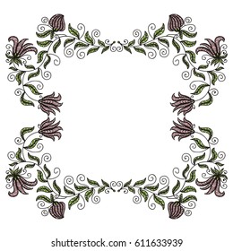 Beautiful frame of floral branches. Vector illustration.