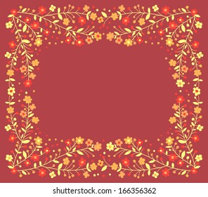 Beautiful frame of flowering branches. Vector illustration.