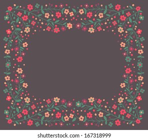 Beautiful frame of flowering branches. Vector illustration.