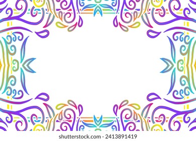 Beautiful frame flowers line art pattern of indonesian culture traditional tenun batik ethnic dayak ornament	