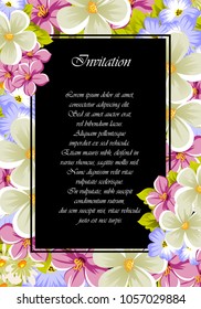 beautiful frame of flowers on a black background. For your design of postcards, greeting cards, invitations and more. Vector illustration.
