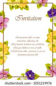 Beautiful frame of flowers. For your postcard design, greeting cards for wedding, birthday and more. Vector illustration.