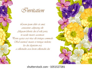 Beautiful frame of flowers. For your postcard design, greeting cards for wedding, birthday and more. Vector illustration.
