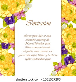 Beautiful frame of flowers. For your postcard design, greeting cards for wedding, birthday and more. Vector illustration.