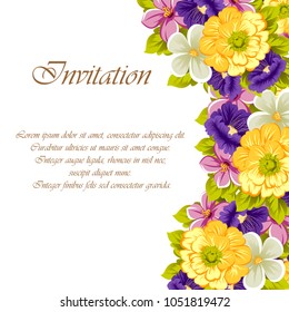 Beautiful frame of flowers. For your postcard design, greeting cards for wedding, birthday and more. Vector illustration.