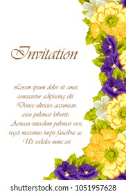 Beautiful frame of flowers. For your postcard design, greeting cards for wedding, birthday and more. Vector illustration.
